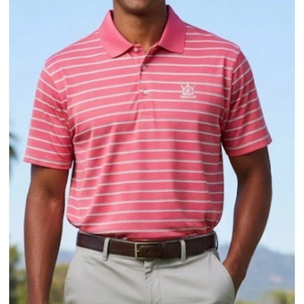 Peter Millar Mens Med Kings Barns Golf Polo Shirt Pink & Green Stripes  Preppy